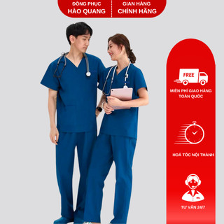 Bộ scrubs bác sĩ Hào Quang xanh sẫm hàng cao cấp