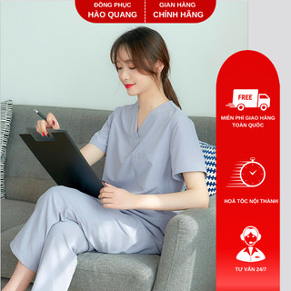 Bộ Scrubs Bác Sĩ,Bộ Đồ Cổ Tim Spa Xám Đá Hàng Cao Cấp