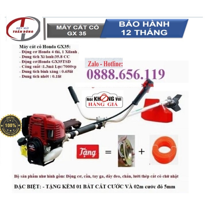 Máy cắt cỏ HonDa GX35, Động cơ 4 kỳ, bảo hành 18 tháng, tặng đầu cắt cước và cước
