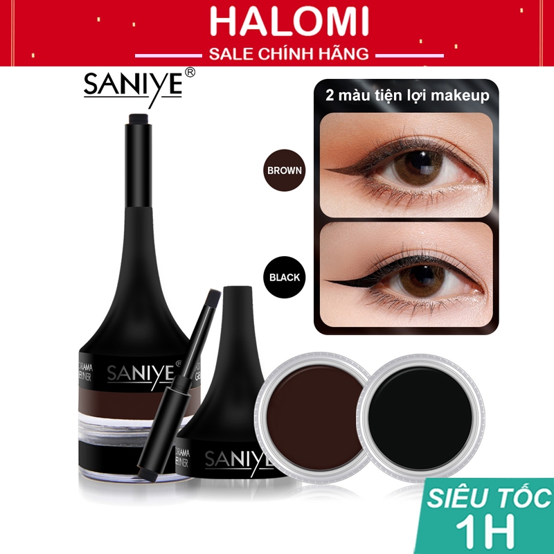  Kẻ mắt dạng gel SANIYE mau khô chống nước gồm 2 màu tiện lợi cho makeup HALOMI 