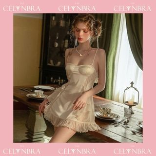 Váy ngủ lụa cup ngực họa tiết voan bèo sexy the celynbra - v124