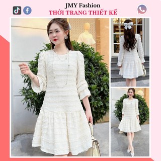 V419 Váy đầm suông kem dài tay tiểu thư (tặng kèm đai) [TH Hà Thanh] váy ren dáng A đuôi cá nữ tính