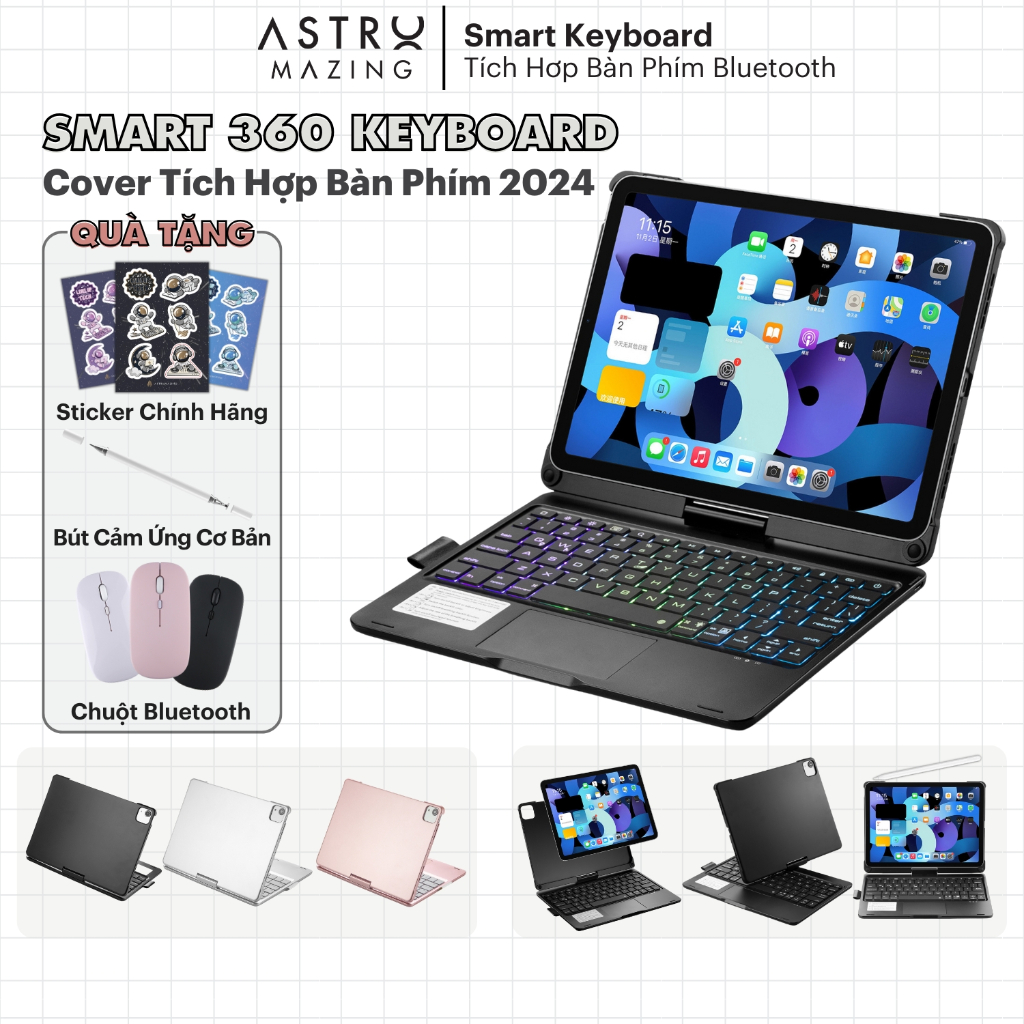 [Smart Keyboard 360] Ốp bàn phím AstroMazing Wireless cho i.Pad Pro 11 12.9 2018 2020 2022 M1 M2 10.2 Mini 6