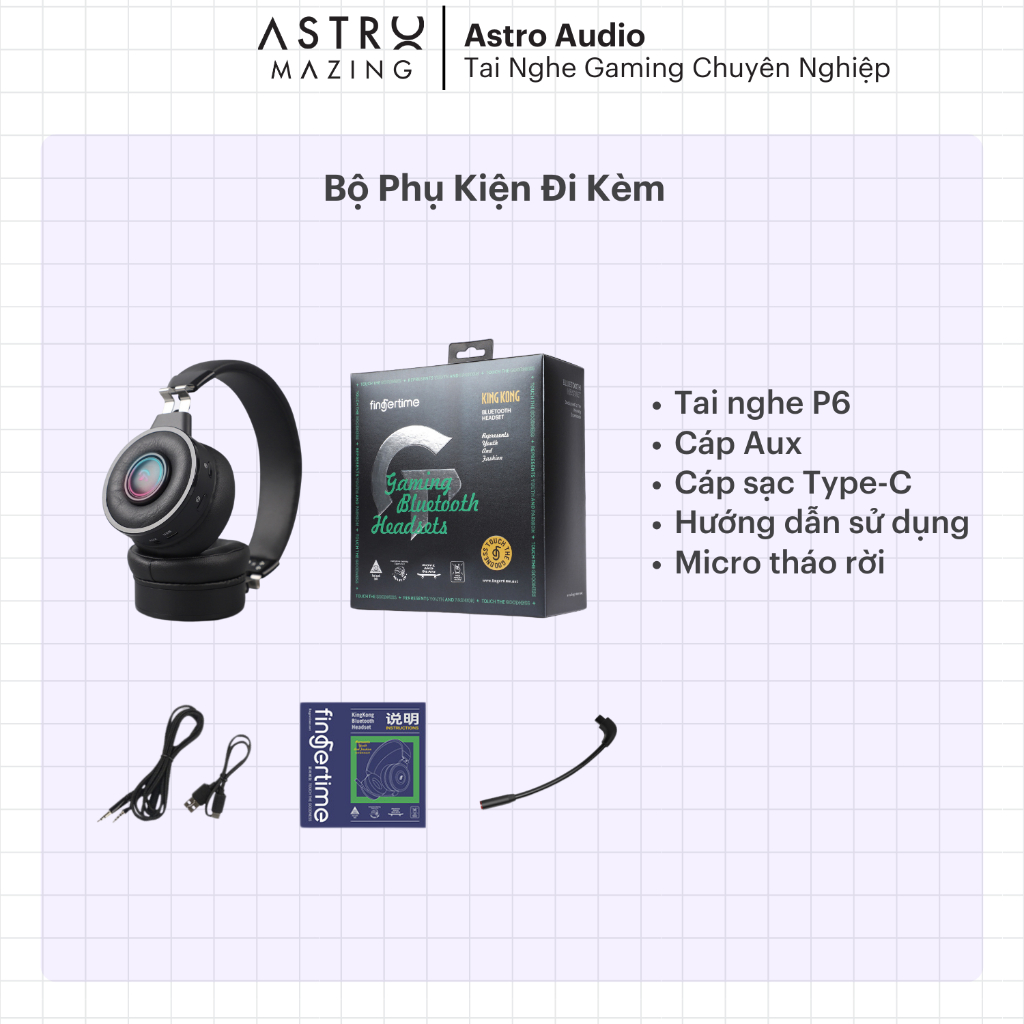 Tai nghe gaming không dây Fingertime Kingkong-m by AstroMazing - Tai nghe không dây over ear cho mọi thiết bị