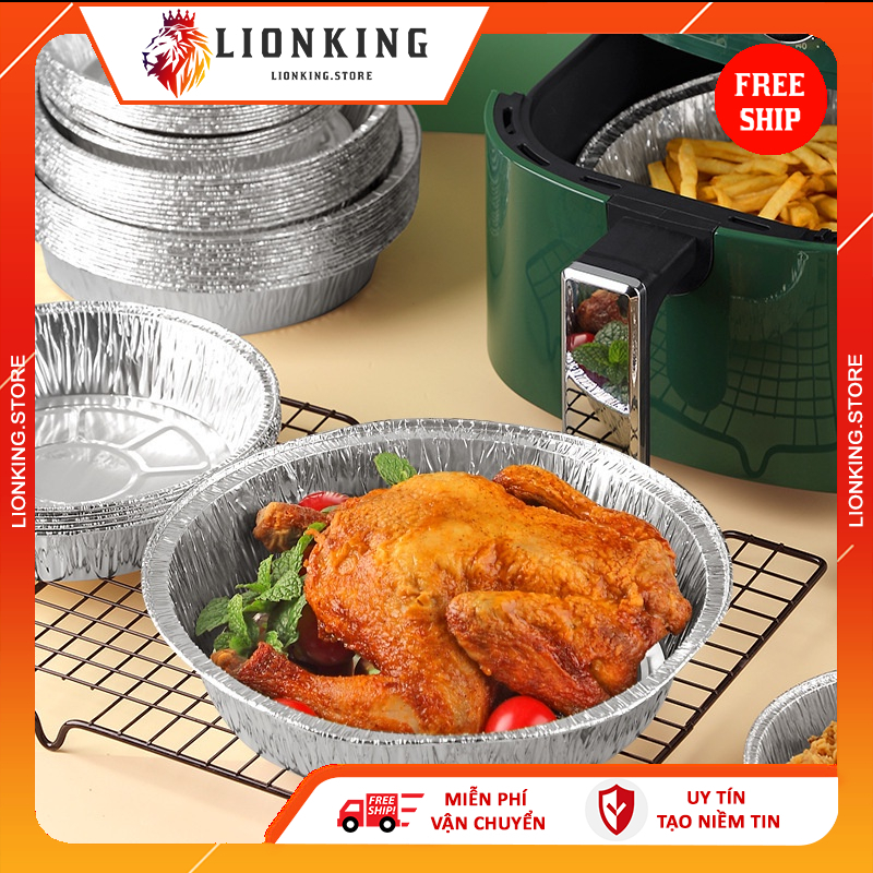 Khay Giấy Bạc Lót Nồi Chiên Không Dầu, Lò Nướng - Khuôn Đĩa Nhôm Đựng Thức Ăn, Thực Phẩm Lionking St