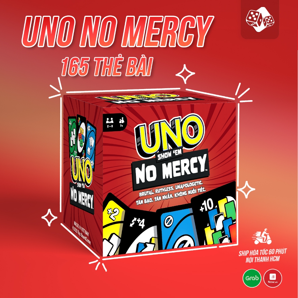 UNO NOMERCY cuộc chơi nâng cấp,UNO +10 luật chơi khắc nghiệt, trò chơi thẻ bài UNO 165 thẻ bài TOP BOARDGAME