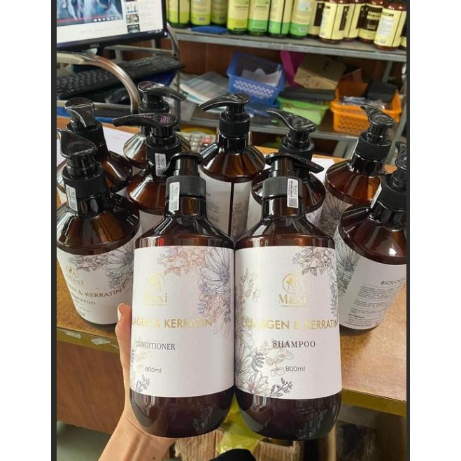 Bộ Dầu Gội Xả MAXI Dưỡng Ẩm Tóc Siêu Mượt, Phục Hồi Tóc Hư Tổn 800ml