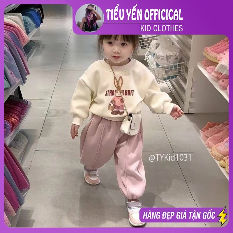 Quần áo trẻ em, Bộ nỉ thu đông bé gái, áo nỉ thỏ kem và quần nỉ hồng đáng yêu cho bé 8-27kg S1031 | Tiểu Yến KID