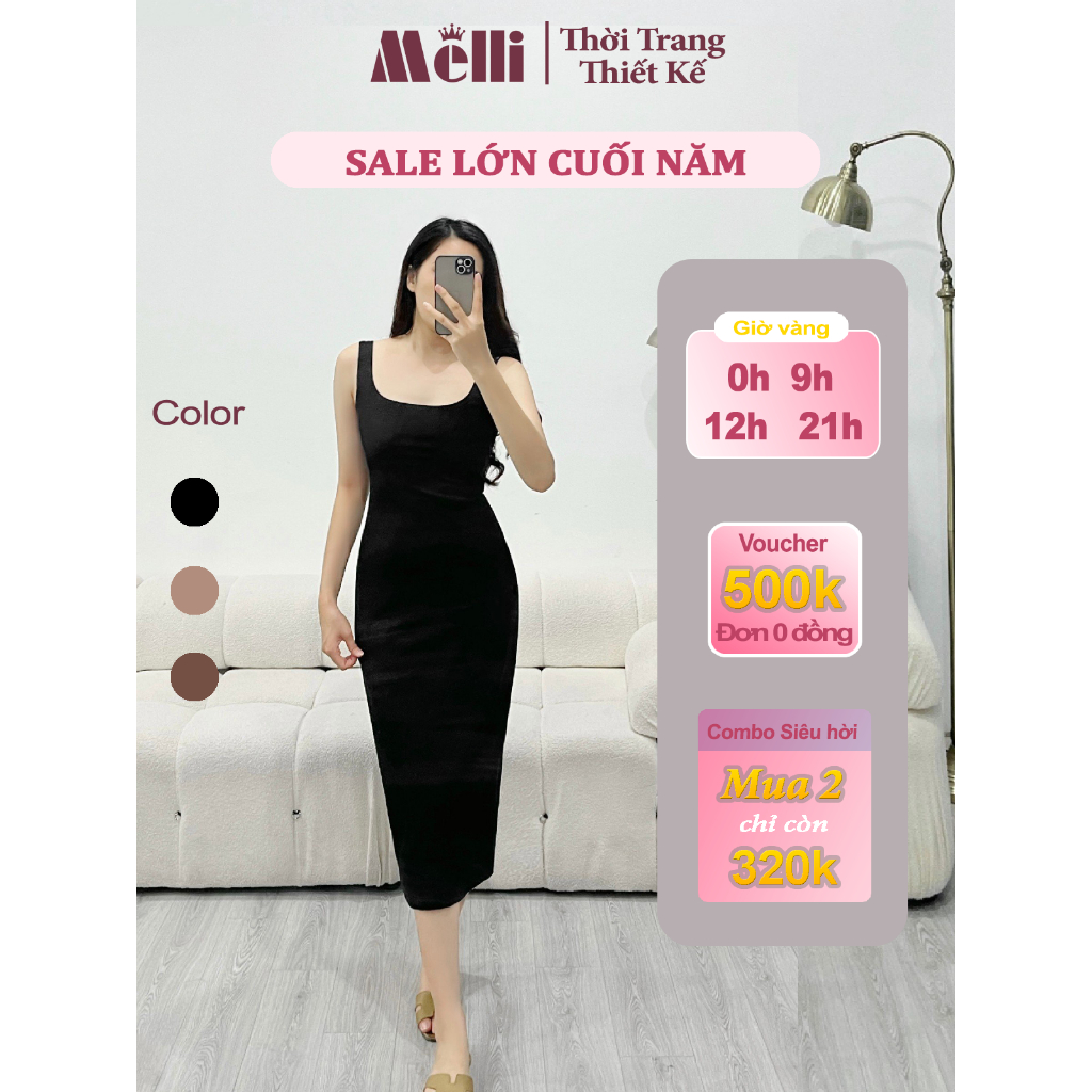 Đầm Body Dáng Dài Chất Len Tăm Dày Dặn Tôn Dáng Phong Cách Hàn Quốc, Váy Ôm Body sexy Hai Dây - Melli Homewear