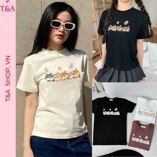 Áo Thun Baby Tee In Hình Chú Cún Xinh Xắn, Áo Thun Tay Ngắn Kiểu Dáng Ôm Thời Trang In Hình Dễ Thương - 637