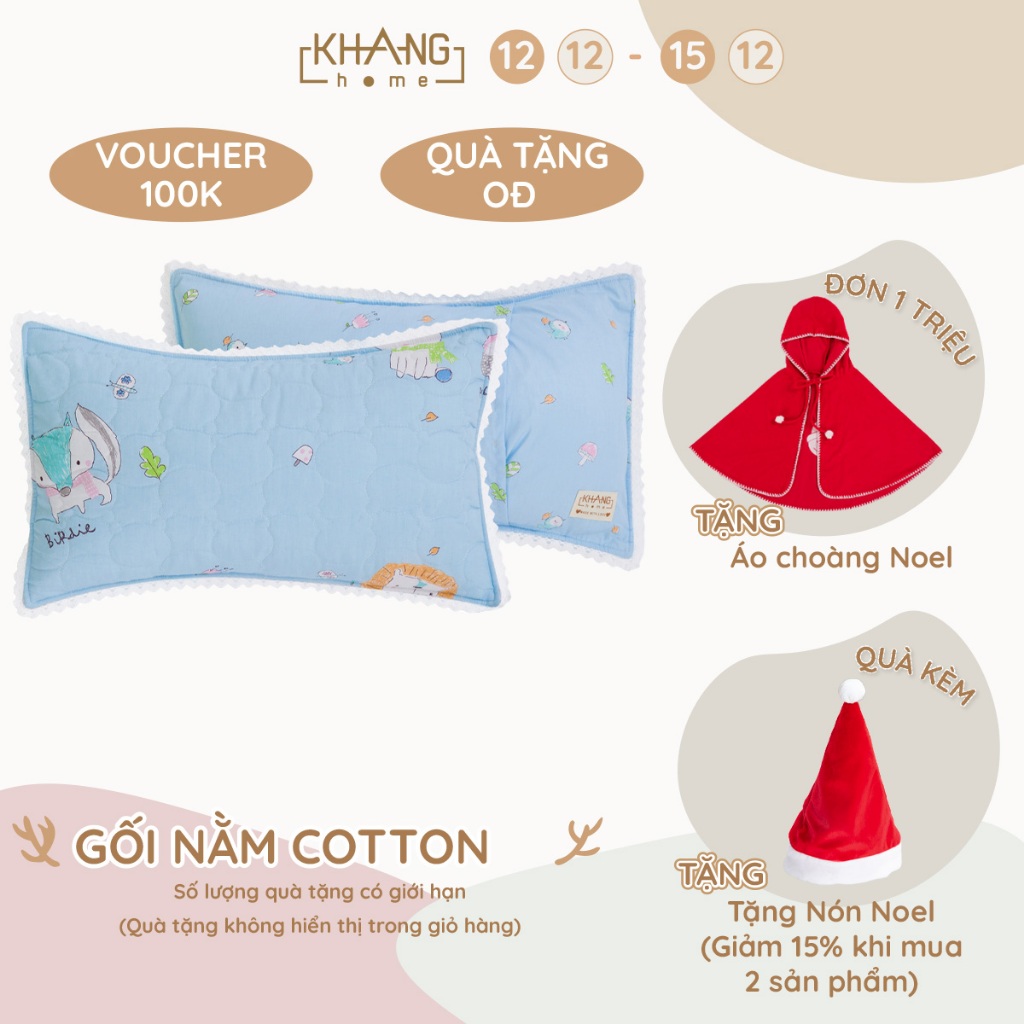 Gối Nằm Trẻ Em Vải Cotton Ruột Lông Vũ   Khang Home - An Toàn, Êm Ái, Mềm Mại Cho Bé