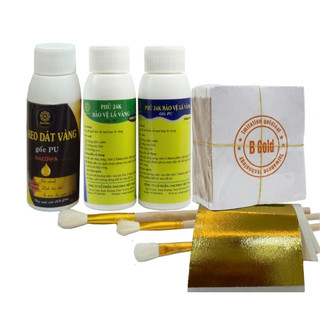Combo dát vàng gốc PU gồm 500 lá vàng B Gold kèm đầy đủ phụ kiện dát vàng trên gỗ, kim loại, nhựa, đá, thủy tinh, gốm sứ