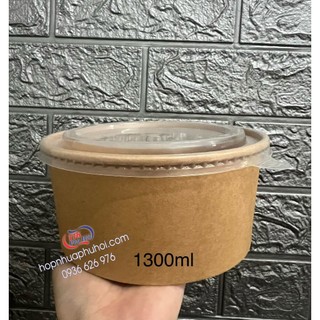 50 Tô giấy kraft 1300ml kèm nắp Tô giấy nướng bánh bông lan 750ml 1000ml - Tô giấy 1300ml bún phở salad