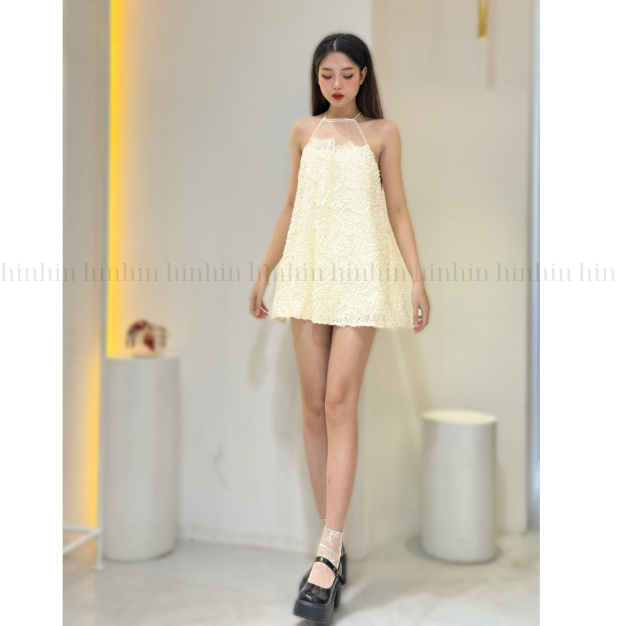 Đầm HDT334 babydoll ren nổi xòe rộng màu trắng Hỉn Hỉn Store