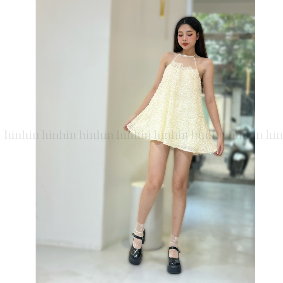 Đầm HDT334 babydoll ren nổi xòe rộng màu trắng Hỉn Hỉn Store