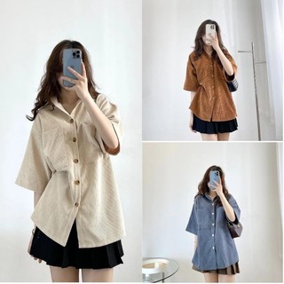 Sơ mi nhung cọc tay free size 40kg-65kg