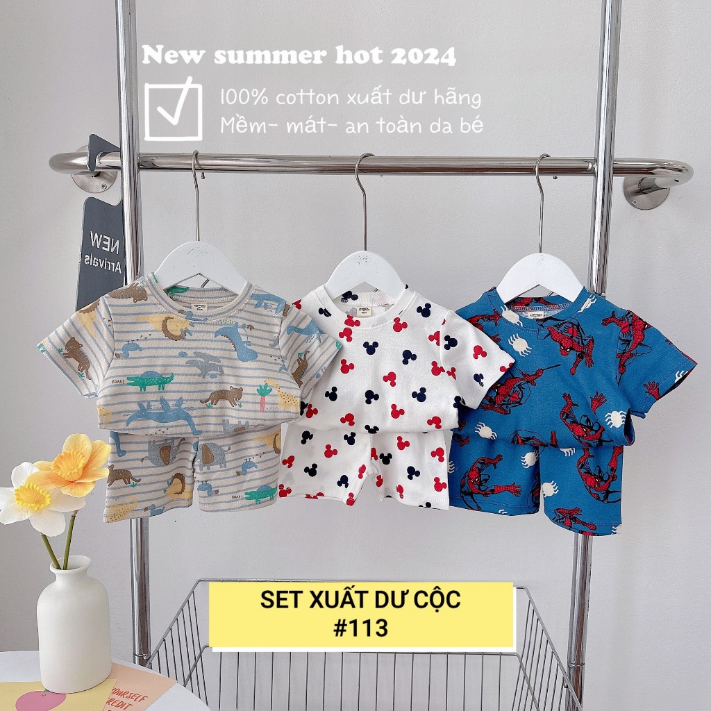 Set 3 bộ Cotton xuất dư cho bé trai- Bộ cotton cộc tay mùa hè