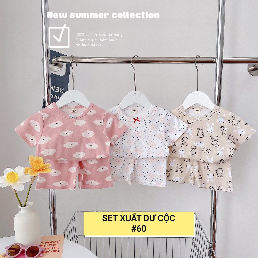 Set 3 bộ Cotton xuất dư cho bé gái- Bộ cotton cộc tay mùa hè