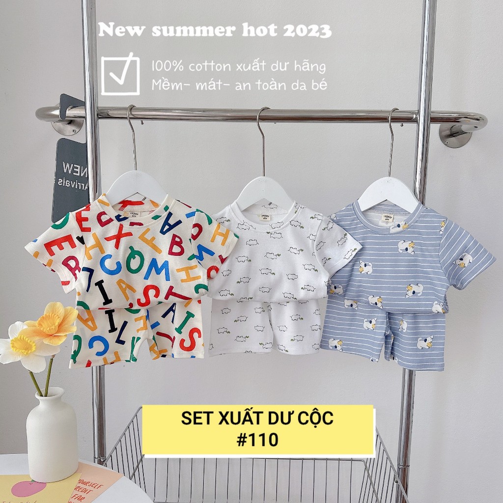 Set 3 bộ Cotton xuất dư cho bé trai- Bộ cotton cộc tay mùa hè