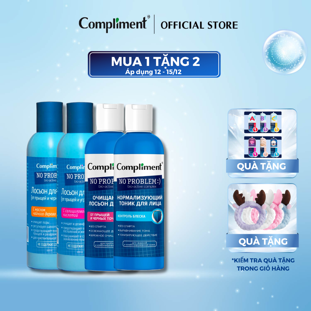 Toner Compliment No Problem Cấp Ẩm, Kiềm Dầu, Mờ Thâm 200ml