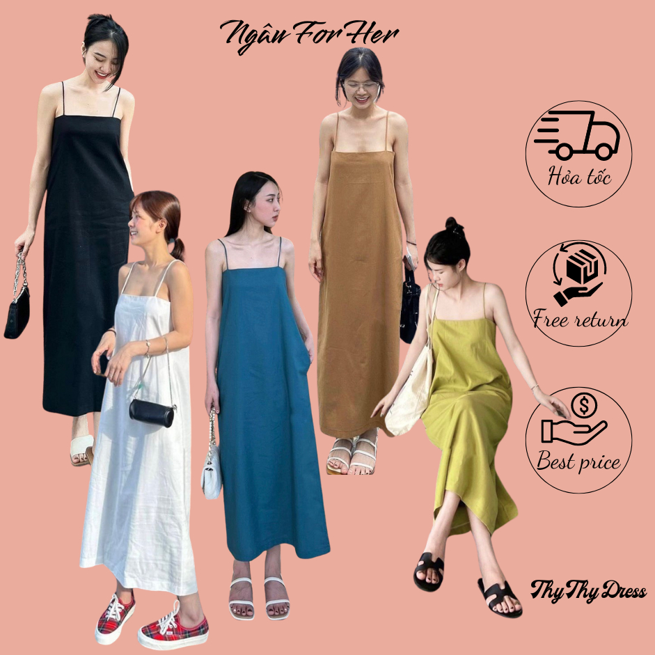 THY THY DRESS- Đầm Suông nữ Hai Dây linen, Váy Maxi Hai Dây Đi Biển Tôn Dáng, Trẻ Trung
