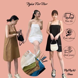 THY THY BS DRESS- Đầm Suông Hai Dây Linen Ngắn, Đầm Babydoll Hai Dây Dáng Suôngg kĩ