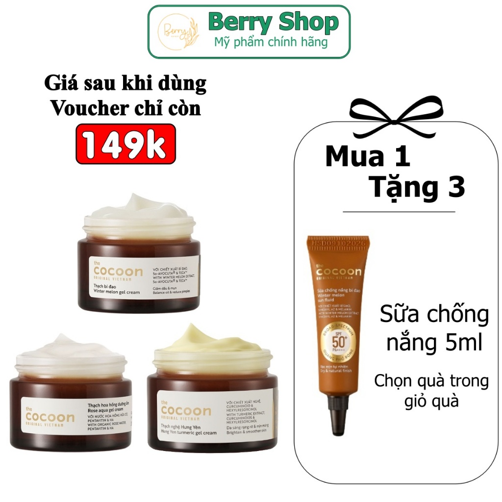 [ Siêu voucher 20K - Giá chỉ còn 149K ] Dưỡng ẩm Cocoon: bí đao , hoa hồng, nghệ 30ml