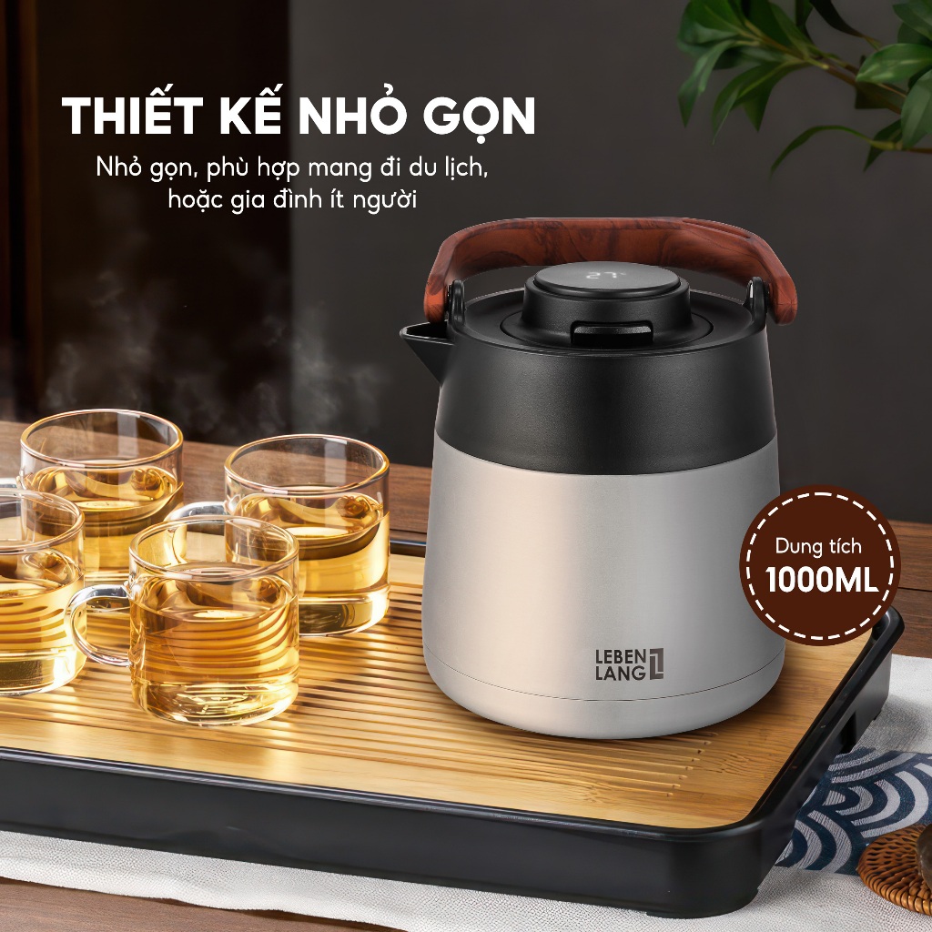 Bình pha trà giữ nhiệt inox có lõi lọc trà Lebenlang LBL3031, dung tích 1000ml - hàng chính hãng