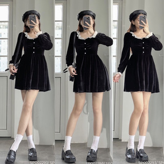 ✅ Dress nhung tay dài cổ ren - SP002293