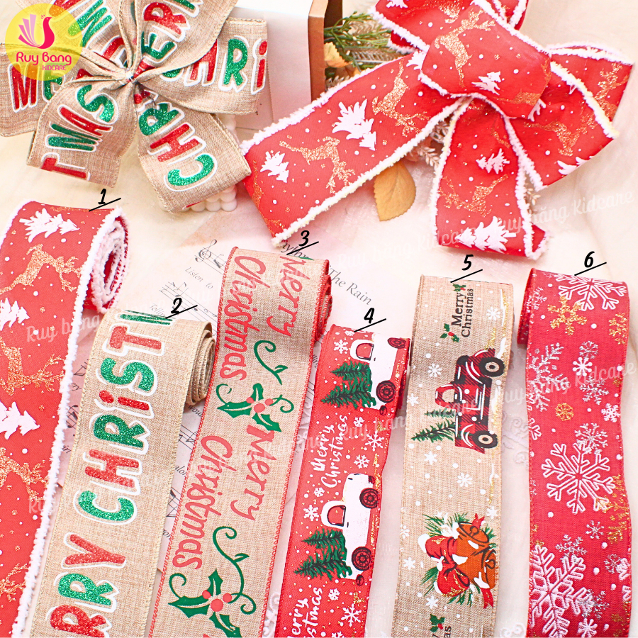 Ruy băng trang trí cây thông noel, deco giáng sinh, nơ phụ kiện...