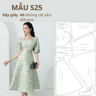 Rập giấy a0 đầm cổ vuông dáng xoè mã s25