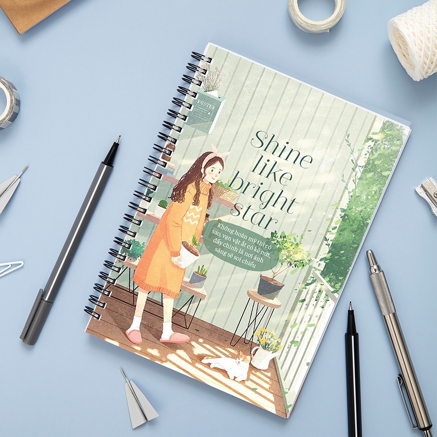Sổ tay ghi chép A5 160 trang giúp lên kế hoạch - Mẫu You Are My Sunshin và Shine Like Bright Star - Sổ lò xo khổ 13x19cm