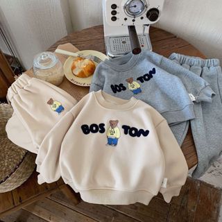 Bộ nỉ bông cho bé trai bé gái dày dặn hình in gấu bostonn dễ thương từ 10 đến 29kg