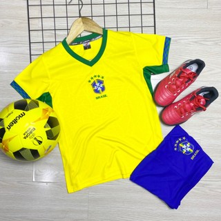 Bộ Quần Áo bóng đá trẻ em Brazil Logo Thêu chất liệu thun lạnh siêu mát A28