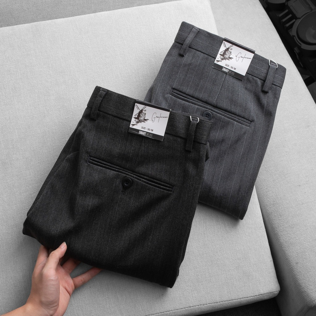 Quần Âu Nam kẻ sọc cao cấp dáng Slimfit, co giãn nhẹ, phom cứng cáp, phong cách trẻ trung