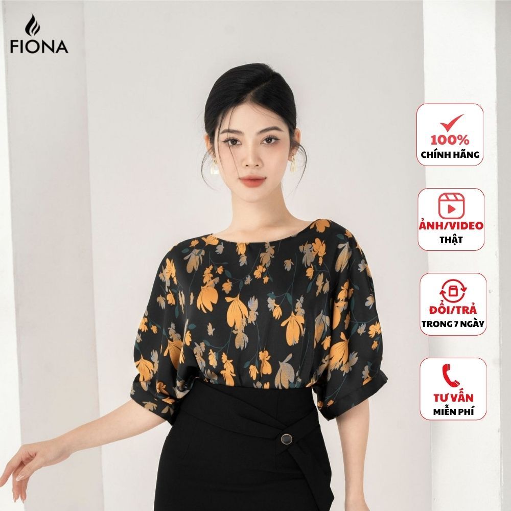 Áo sơ mi nữ FIONA họa tiết hoa áo sơ mi kiểu công sở dáng suông tay liền xếp ly cửa tay trẻ trung F513034