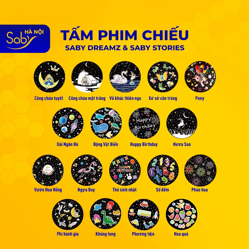 Tấm phim chiếu cho đèn ngủ chiếu sao Saby Dreamz và Saby Stories đa dạng lựa chọn quà tặng giáng sinh, sinh nhật