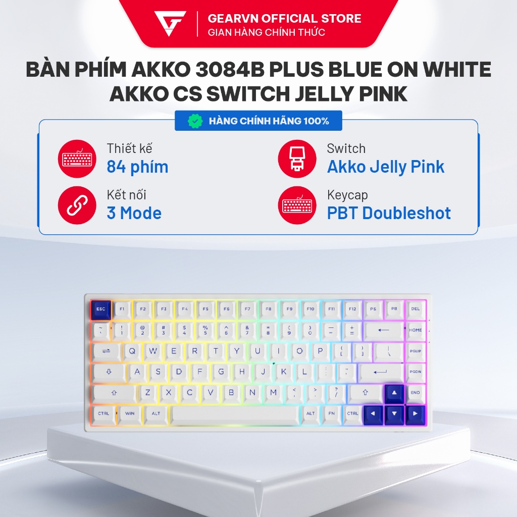 Bàn phím Akko 3084B Plus Blue On White Akko CS Switch Jelly Pink