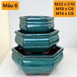 Chậu bonsai Lục giác mini xanh ngọc gốm Bát tràng 1 size BM-189