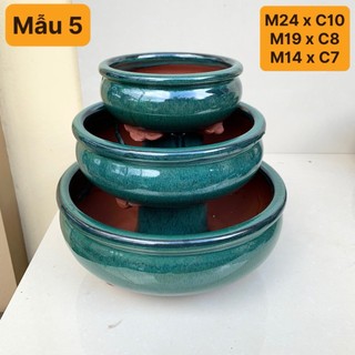  Chậu bonsai Tròn mini xanh ngọc gốm Bát tràng 3 size BM-192 
