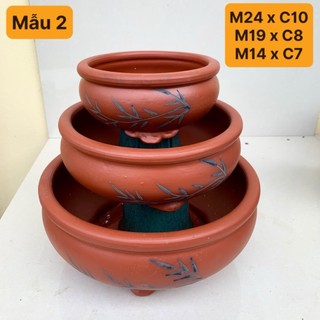 Chậu bonsai Tròn mini đất nung màu đỏ son gốm Bát tràng 1 size BM-193