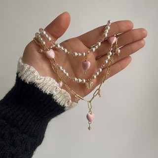 Dây Chuyền Charm Gốm Trái Hồng Pastel Tim Dễ Thương