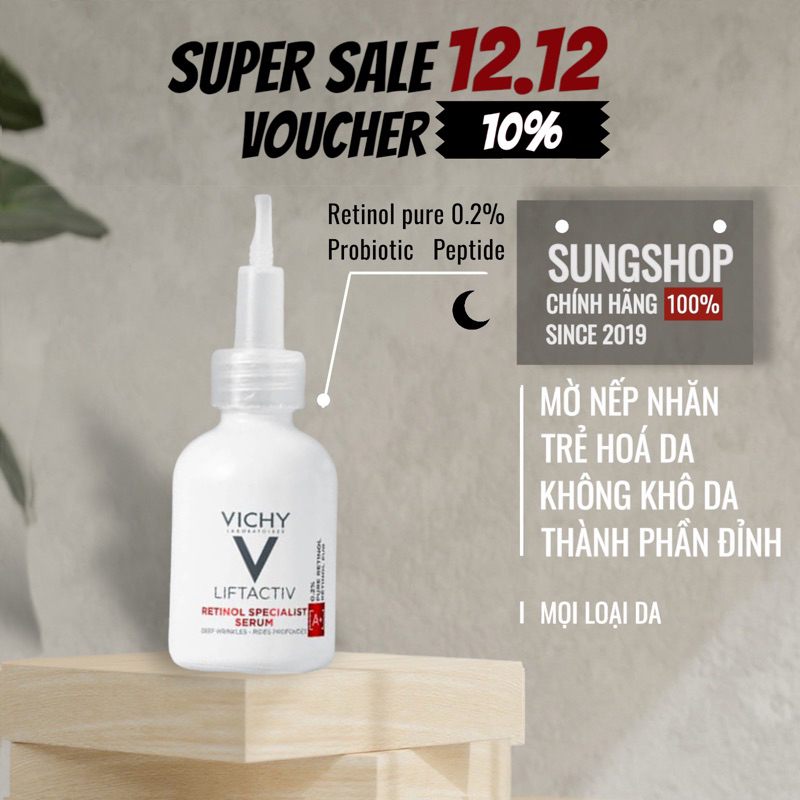 Serum mờ nếp nhăn Vichy Liftactiv Retinol Specialist tái tạo da ngăn lão hóa mạnh mẽ 30ml