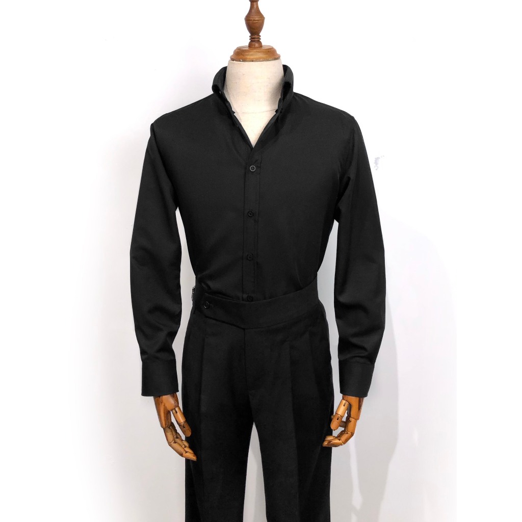Sơ mi trắng đen cho nam cổ button-down vải chống nhăn cổ cứng gài nút xuống mặc vest