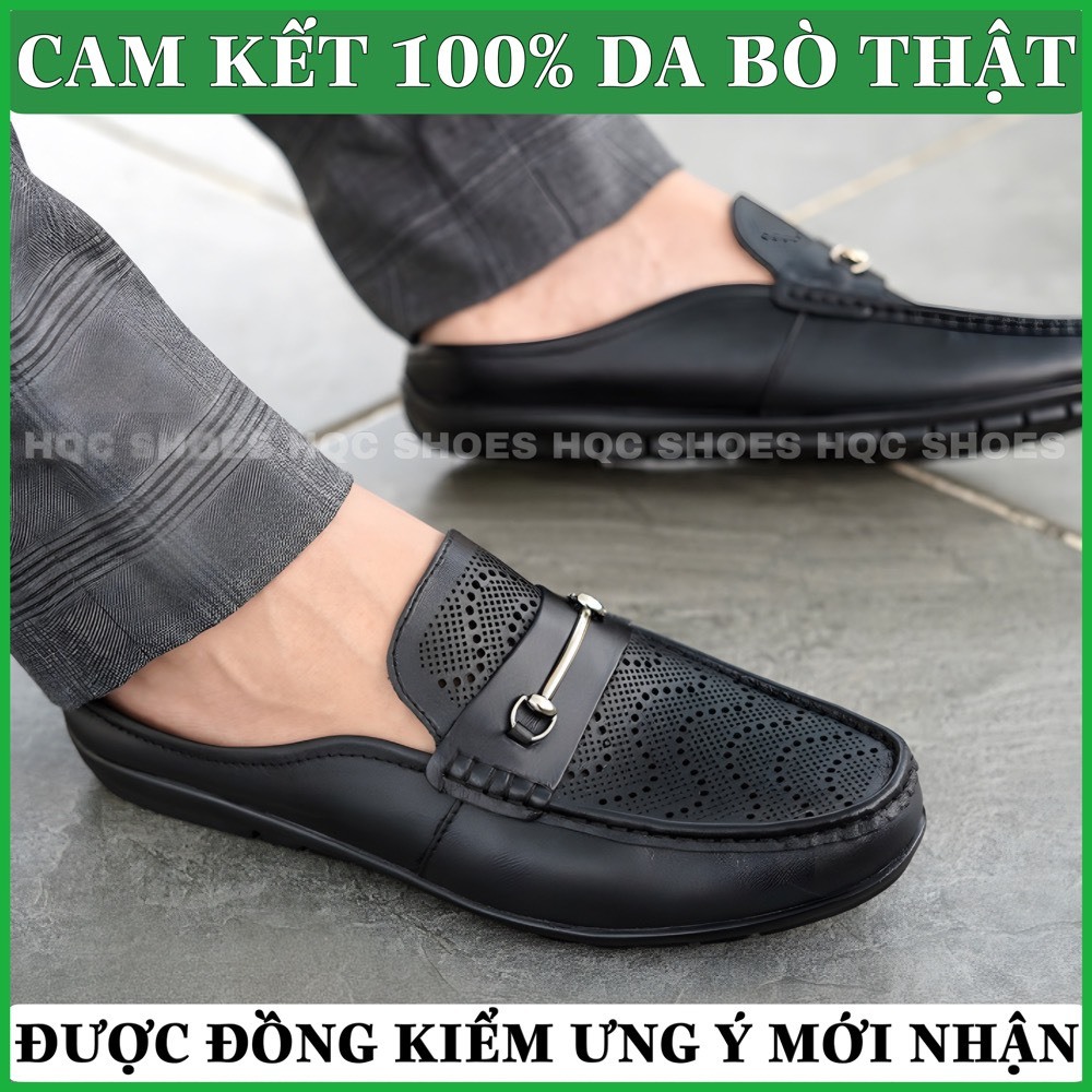 Giày nam HQC SHOES thiết kế hở gót da bò nguyên tấm bảo hành 12 tháng GS-15