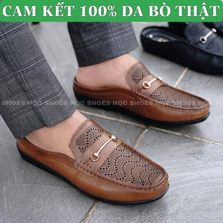 Giày nam HQC SHOES thiết kế hở gót da bò nguyên tấm bảo hành 12 tháng GS-15