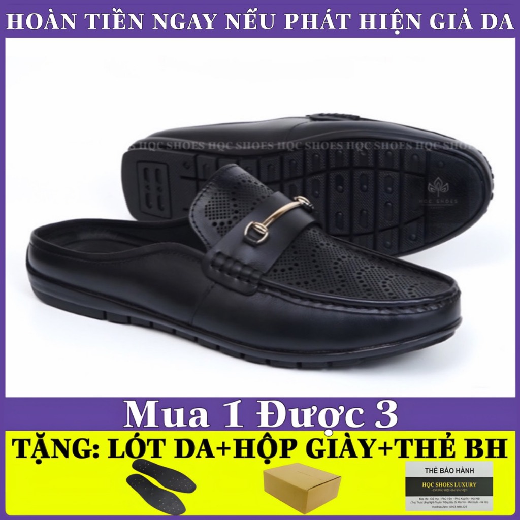 Giày nam HQC SHOES thiết kế hở gót da bò nguyên tấm bảo hành 12 tháng GS-15