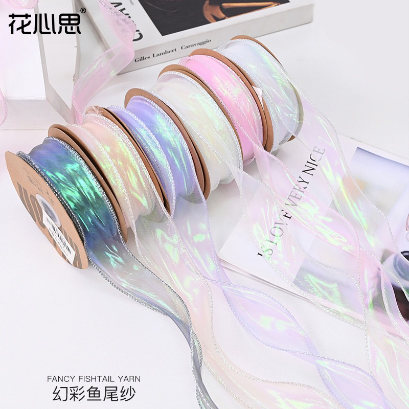 Ruy băng voan 4cm ánh màu làm nơ handmade,gói hoa,gói quà,diy