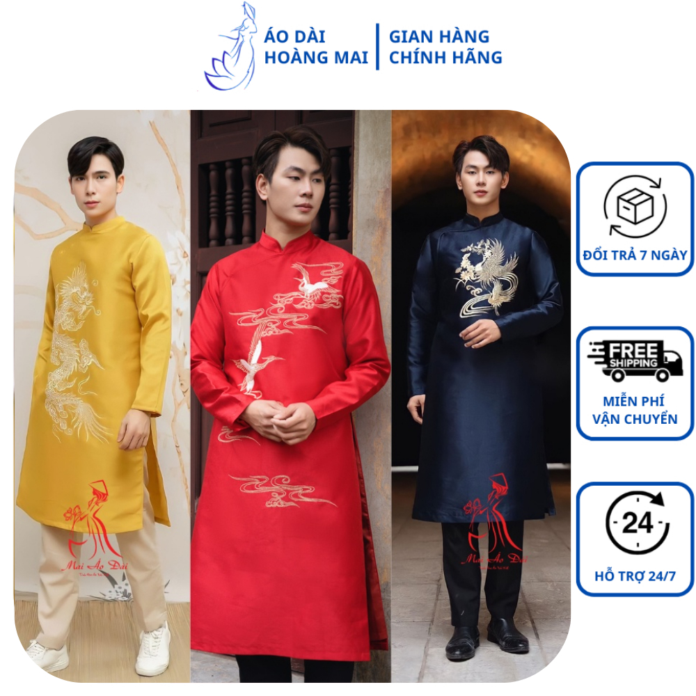 Áo dài nam, áo cách tân nam, áo dài cách tân bigsize thiết kế thêu đẹp cao cấp {50-90kg} Áo Dài Hoàng Mai