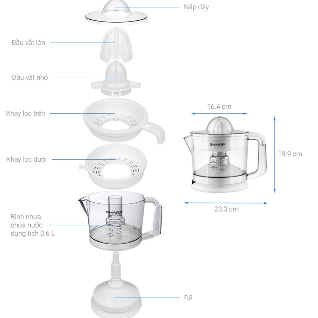 Máy Vắt Cam Sharp EJ-J256-WH ( Màu Trắng) | Máy ép cam Sharp J256 Công Suất 25W - BH 12 tháng